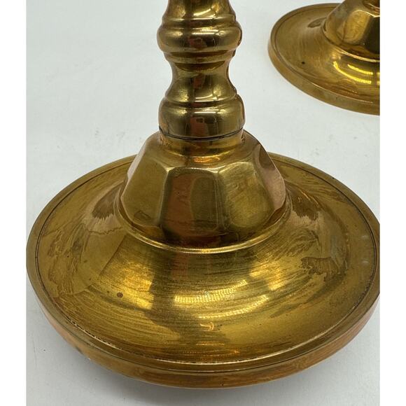 MCM Brass Candlesticks 11” Tall Pair Has Patina Taper Candle Solid Brass - Picture 3 of 8